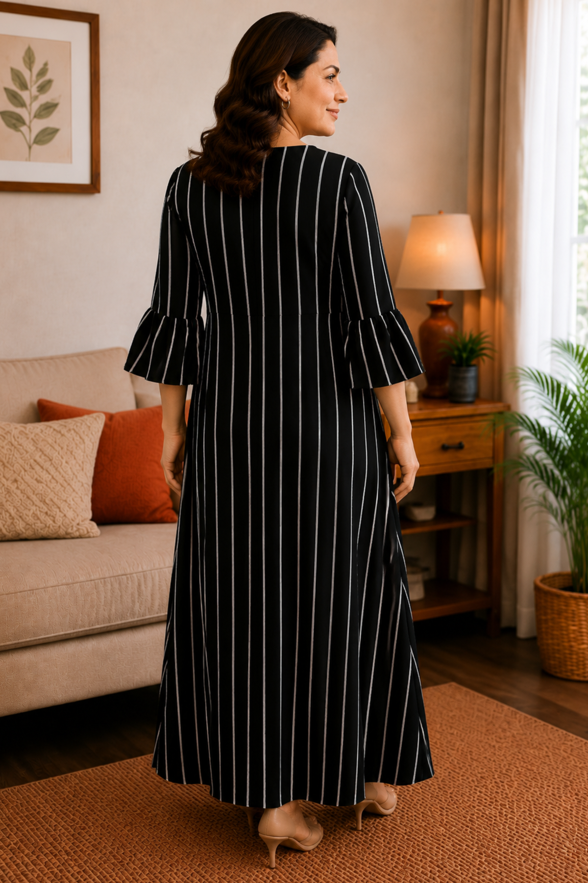 Midnight Stripe Rayon Dress With Pockets
