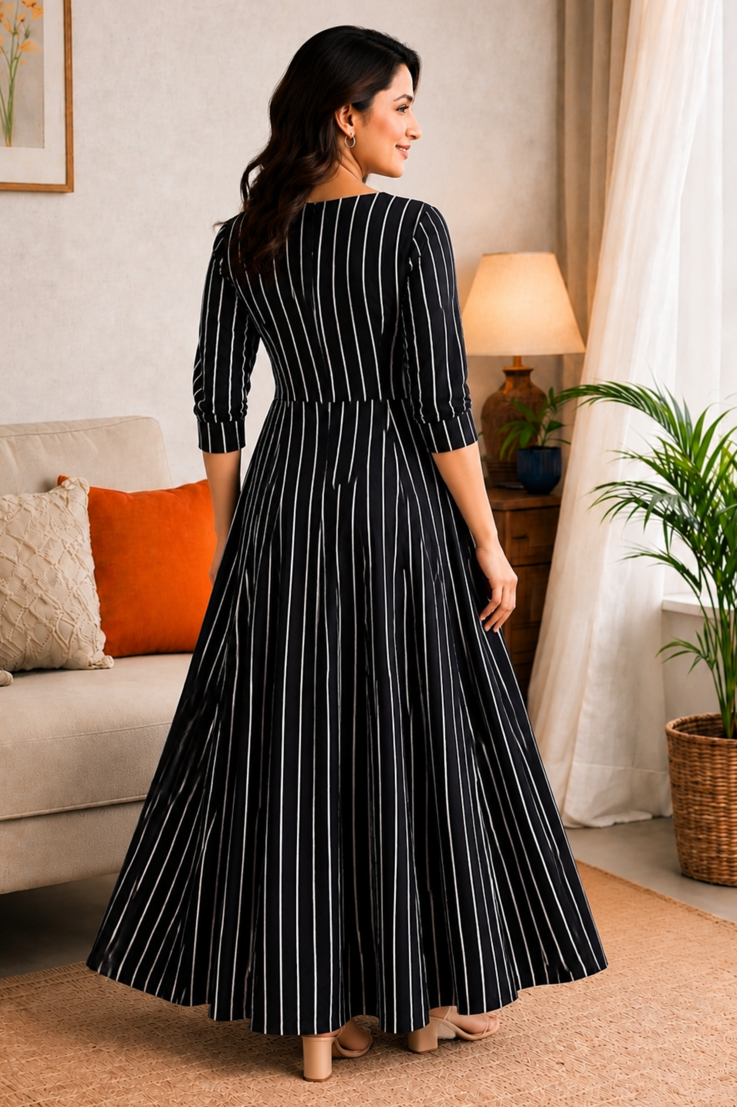 Midnight Stripe Rayon Dress With Pockets