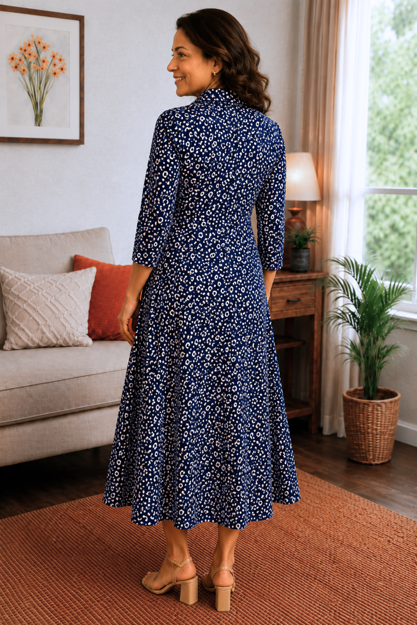 Midnight Dots Rayon Dress with Pockets