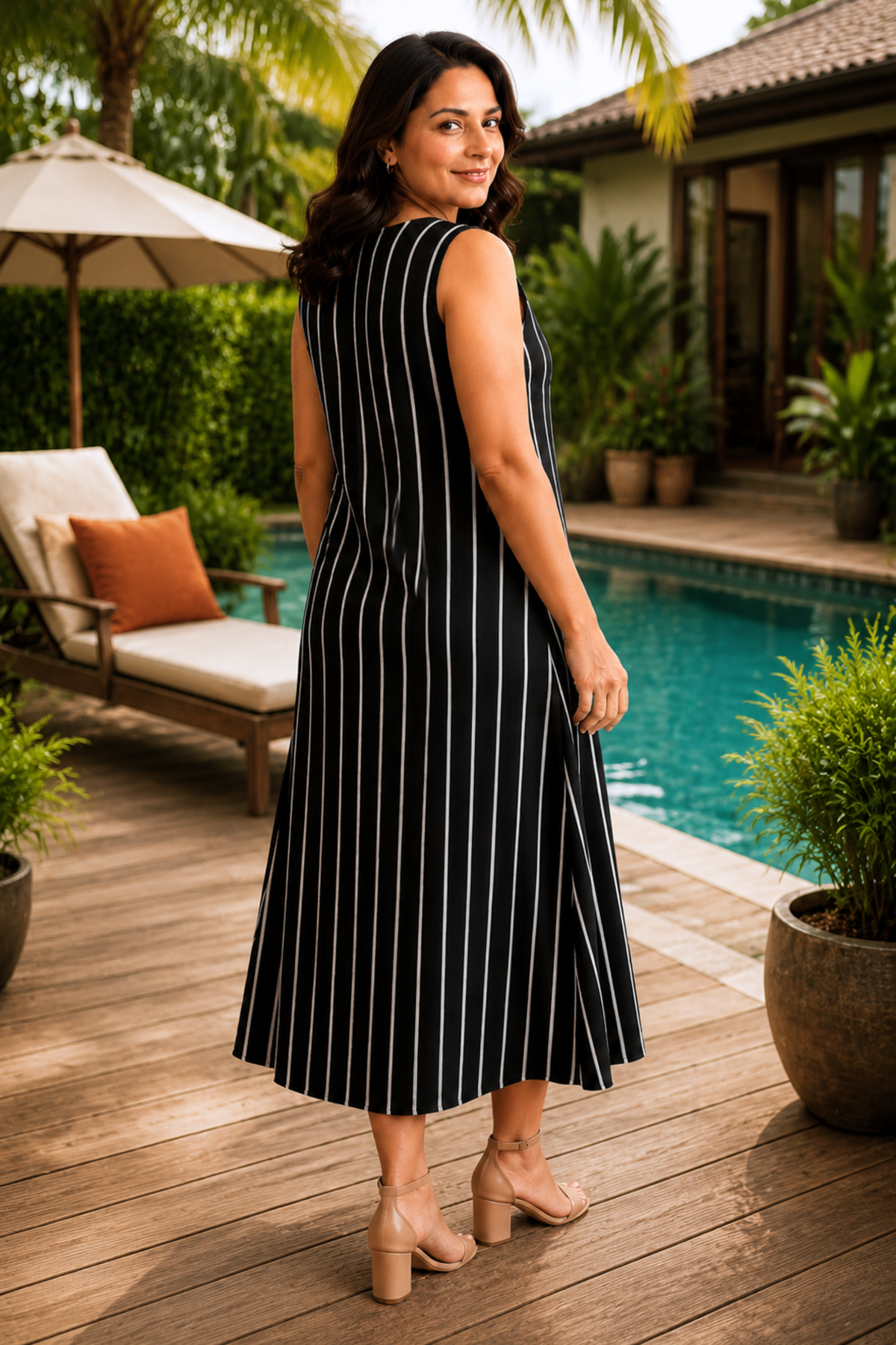Midnight Stripe Rayon Dress
