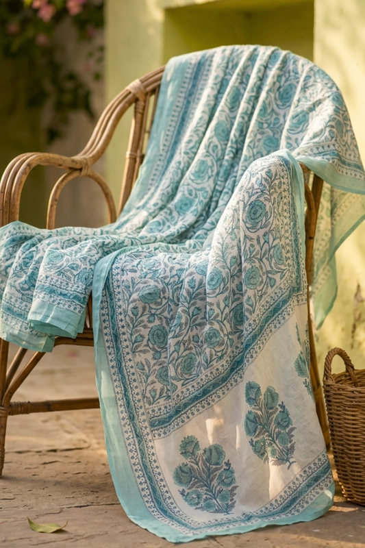 Mint Bloom Cotton Dupatta