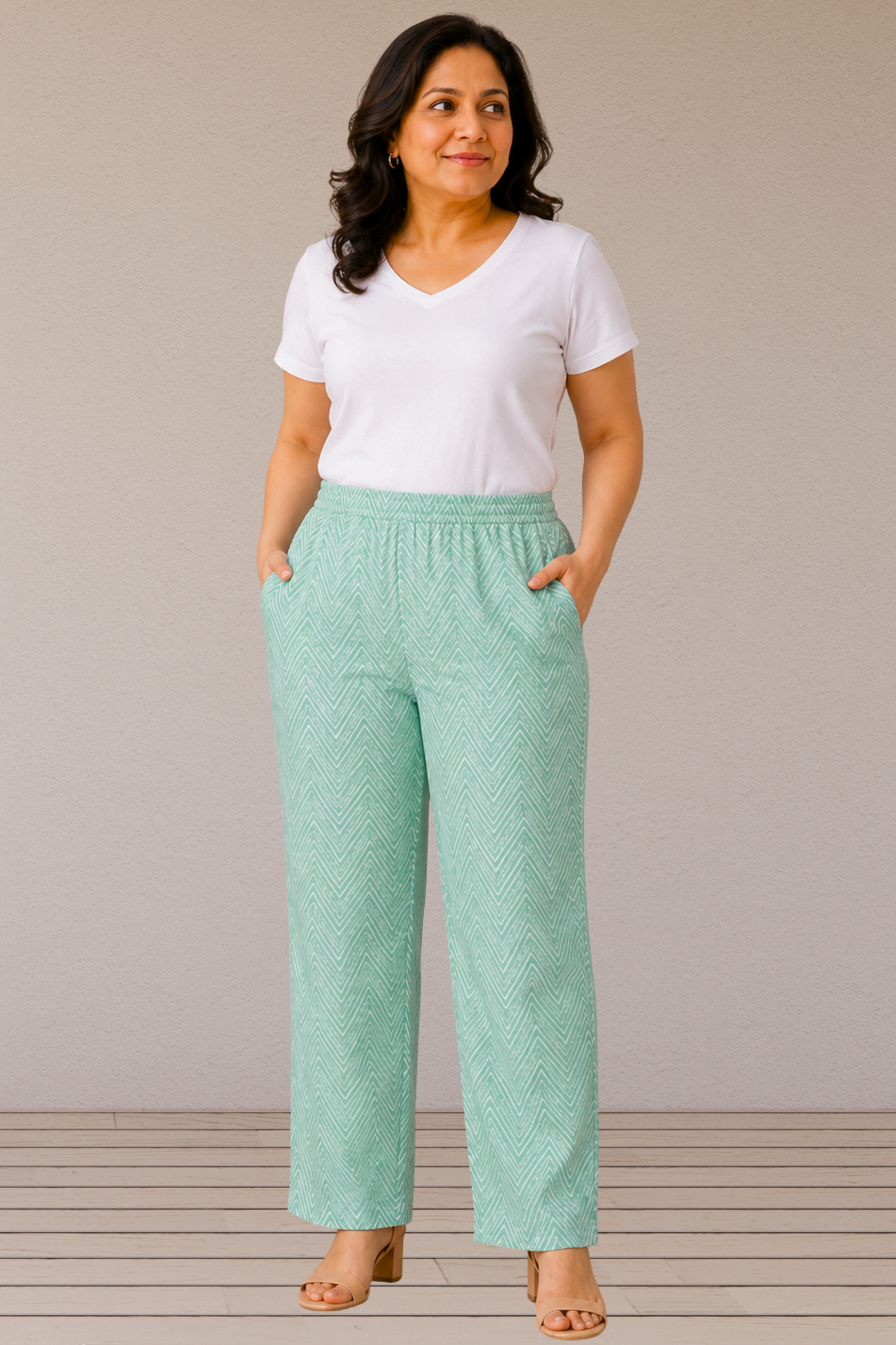 Mint Chevron Cotton Pant Palazzo
