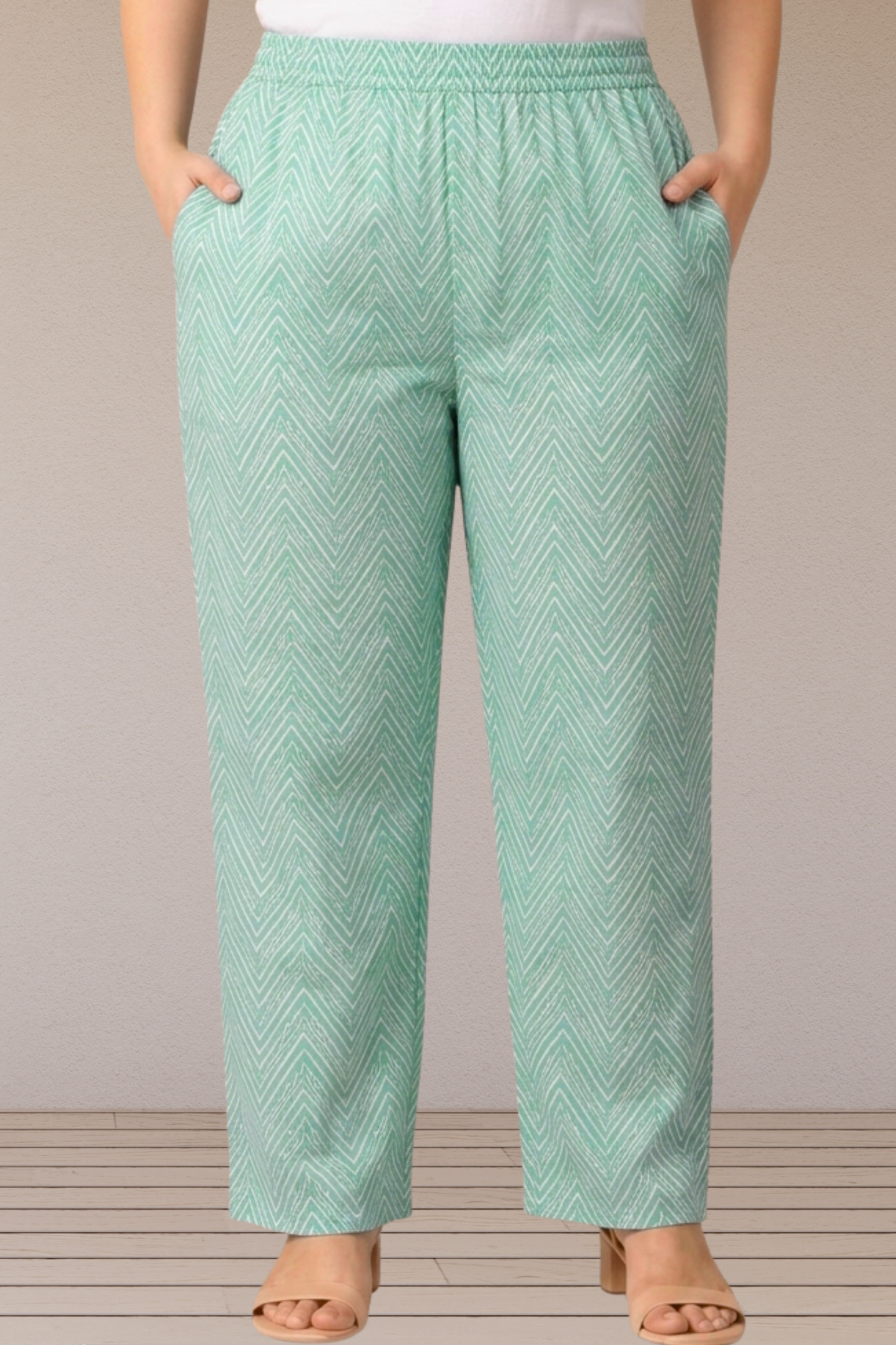 Mint Chevron Cotton Pant Palazzo