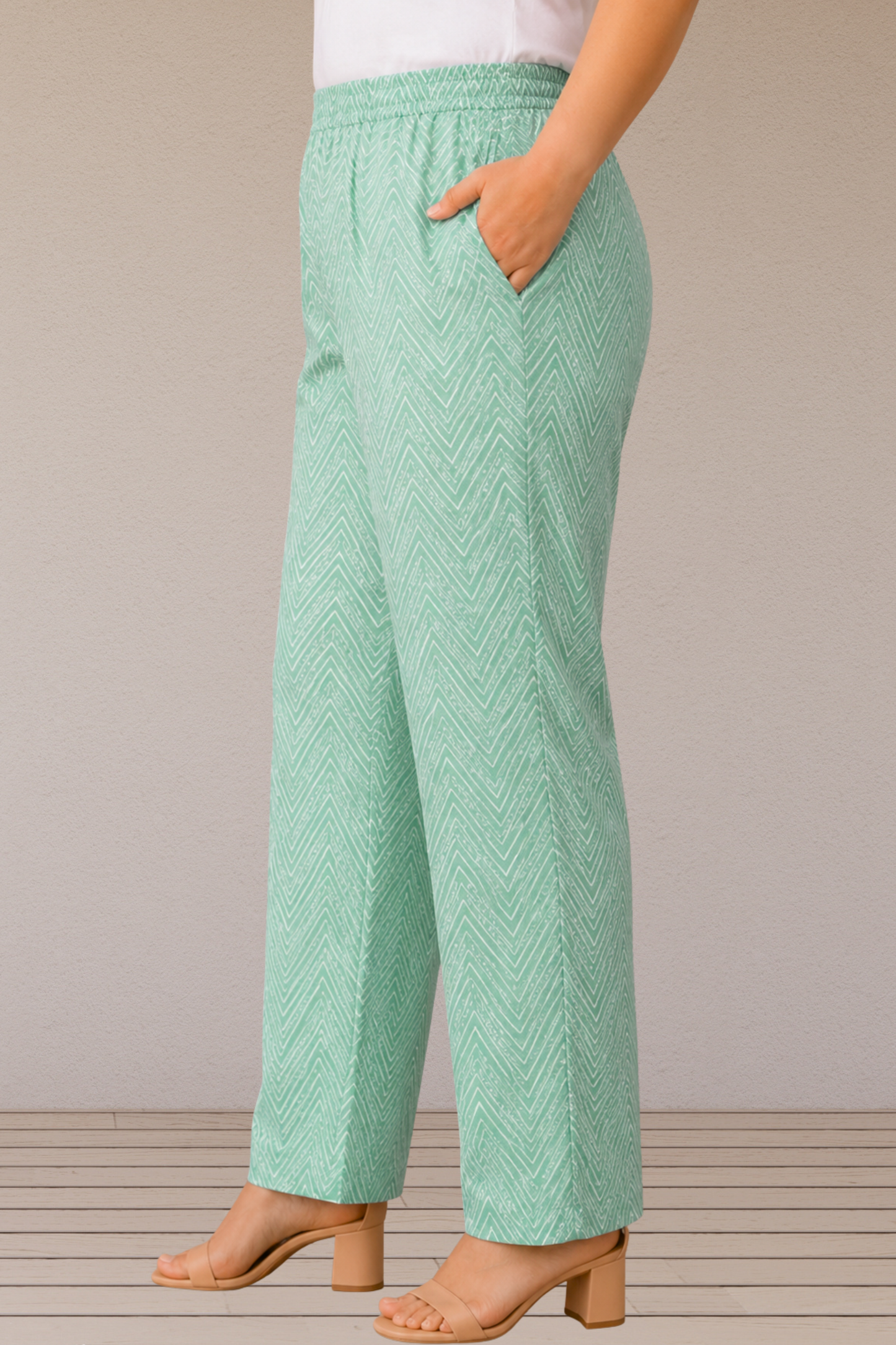 Mint Chevron Cotton Pant Palazzo