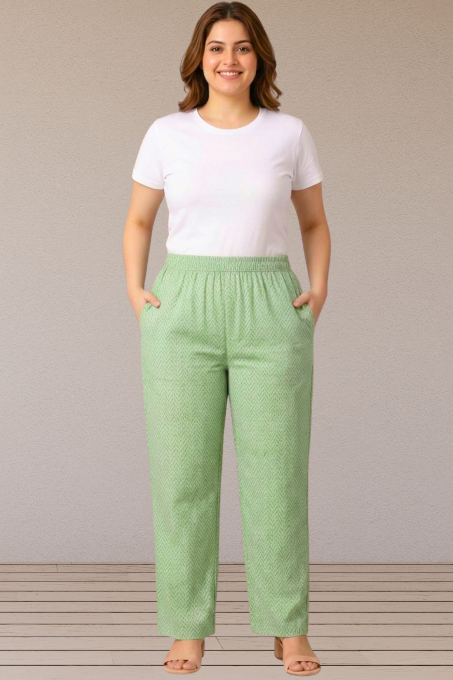 Mint Chevron Printed Cotton Pants