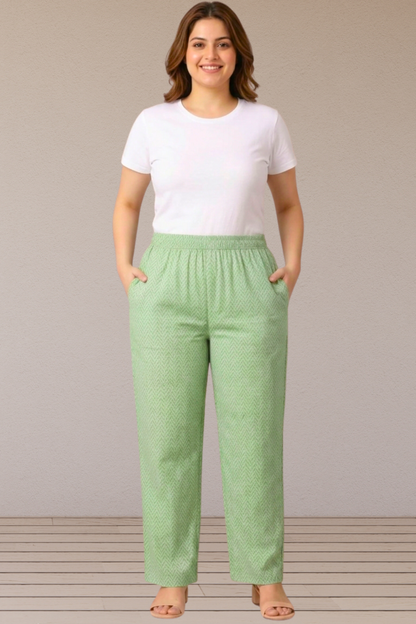 Mint Chevron Printed Cotton Pants