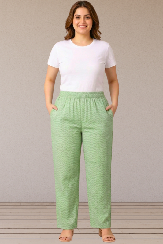Mint Chevron Printed Cotton Pants