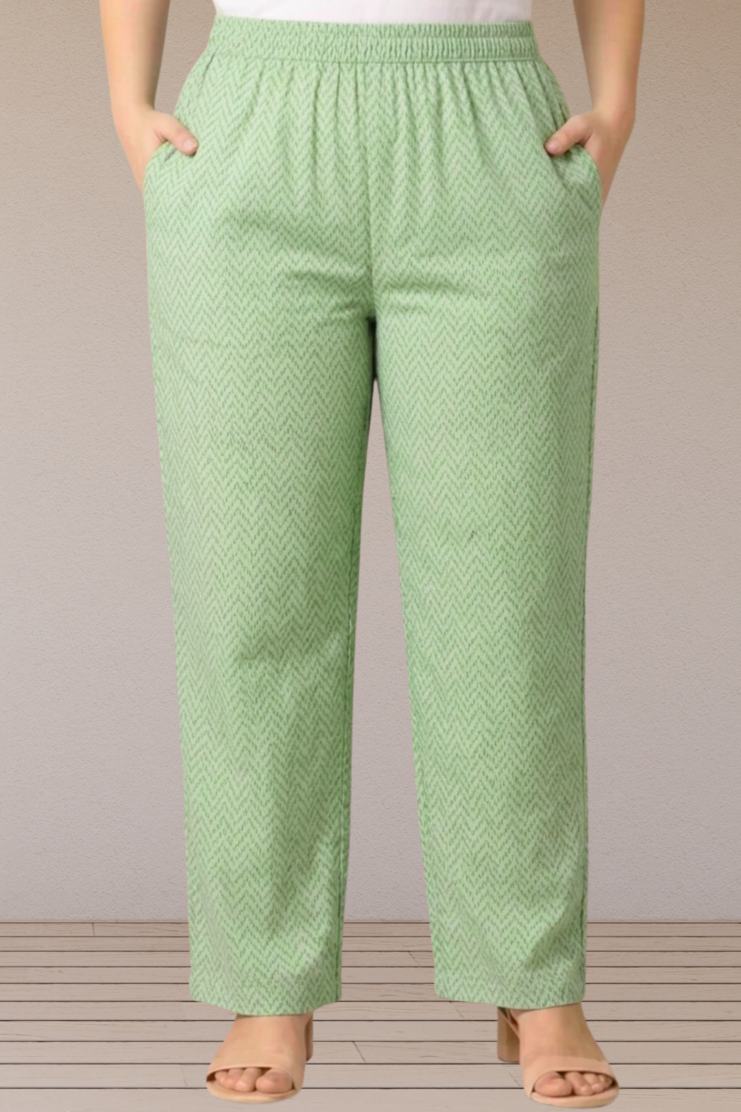 Mint Chevron Printed Cotton Pants