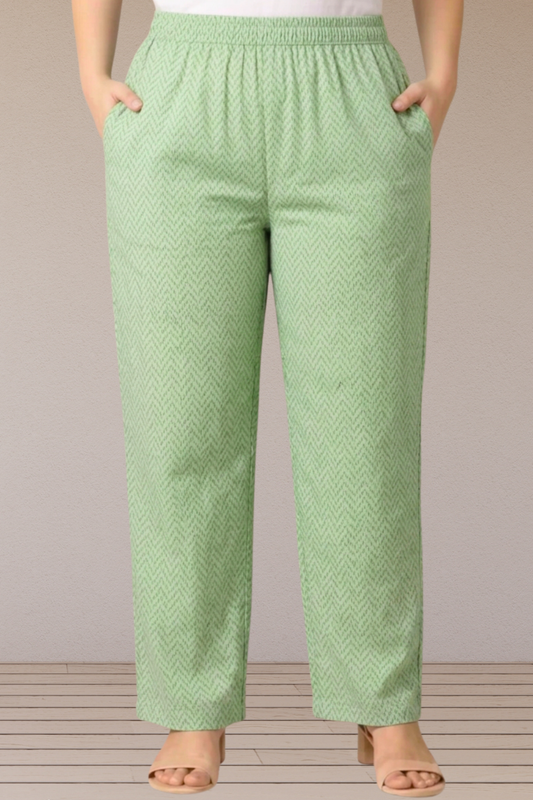Mint Chevron Printed Cotton Pants