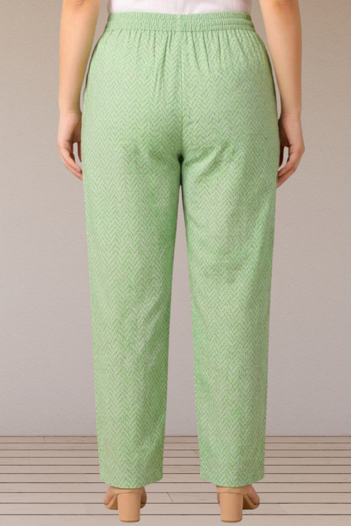 Mint Chevron Printed Cotton Pants