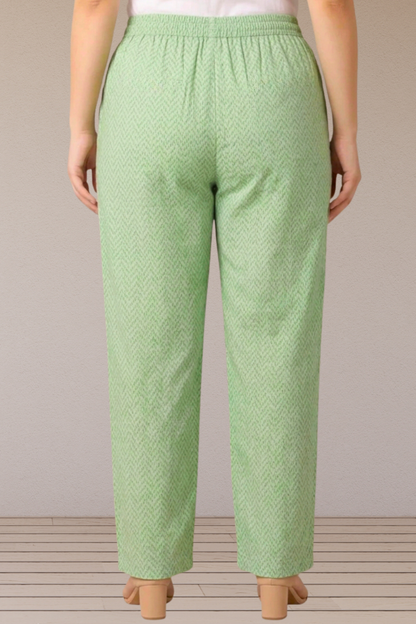 Mint Chevron Printed Cotton Pants