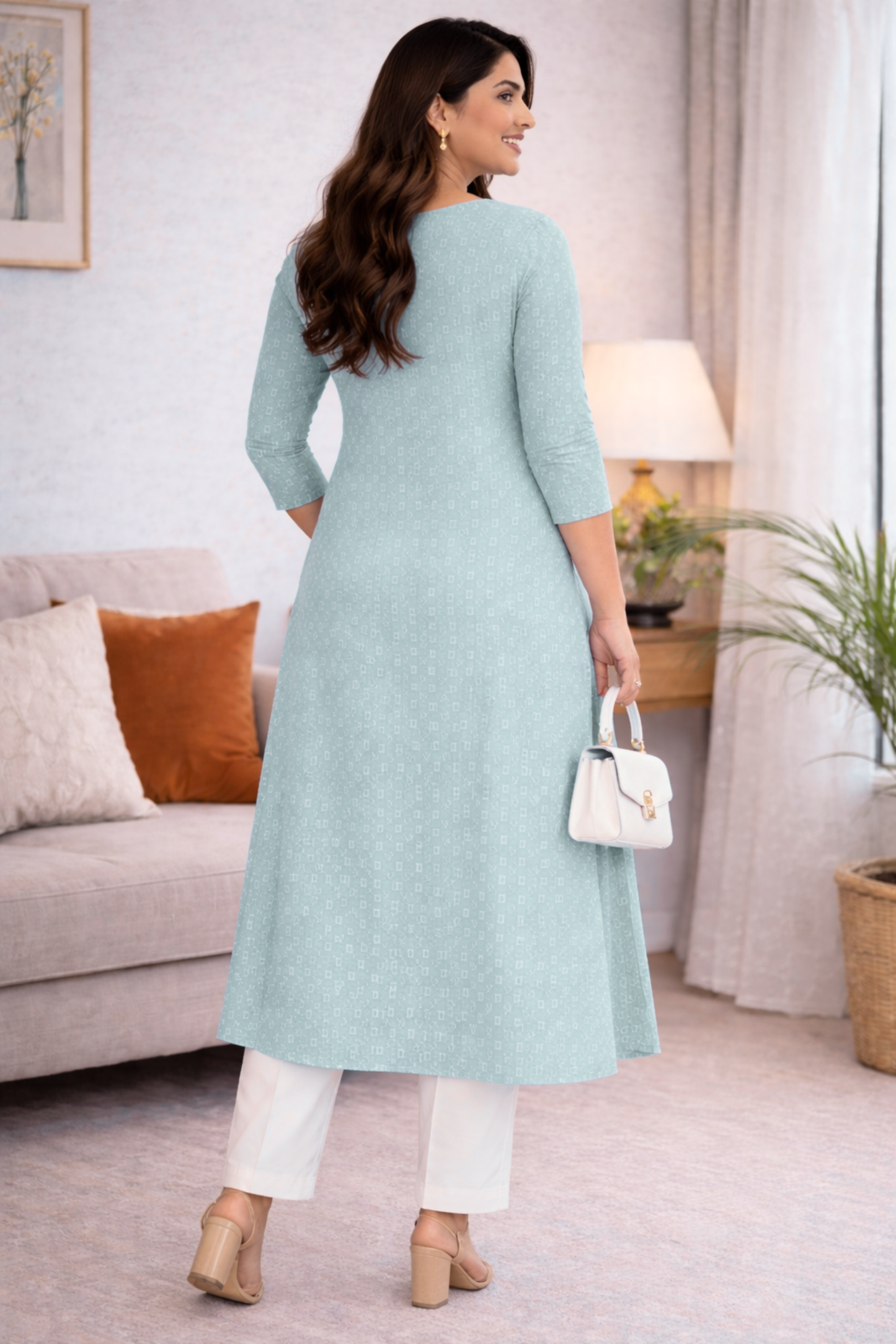 Powder Blue Embroidered Cotton Kurta
