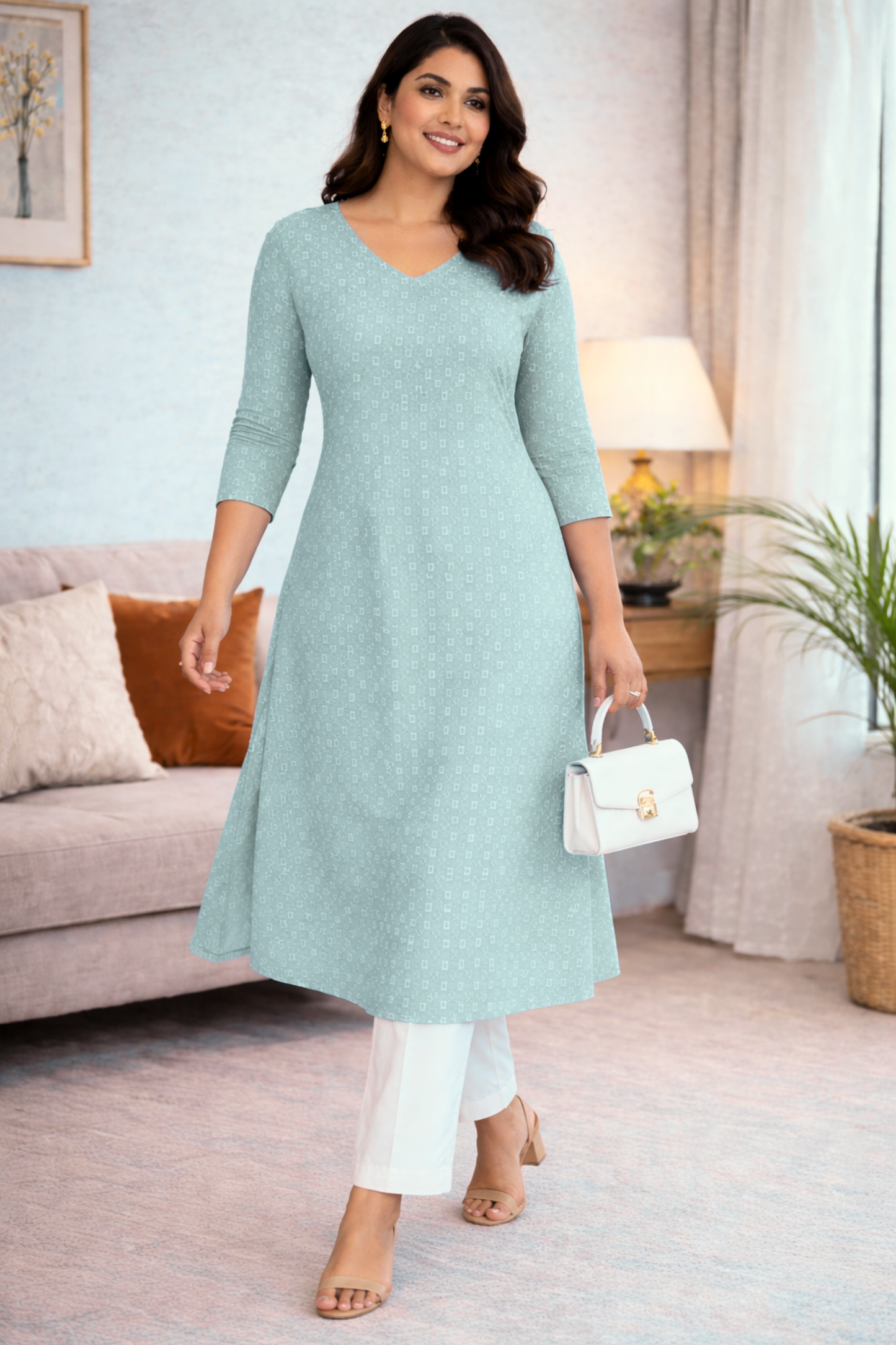 Powder Blue Embroidered Cotton Kurta