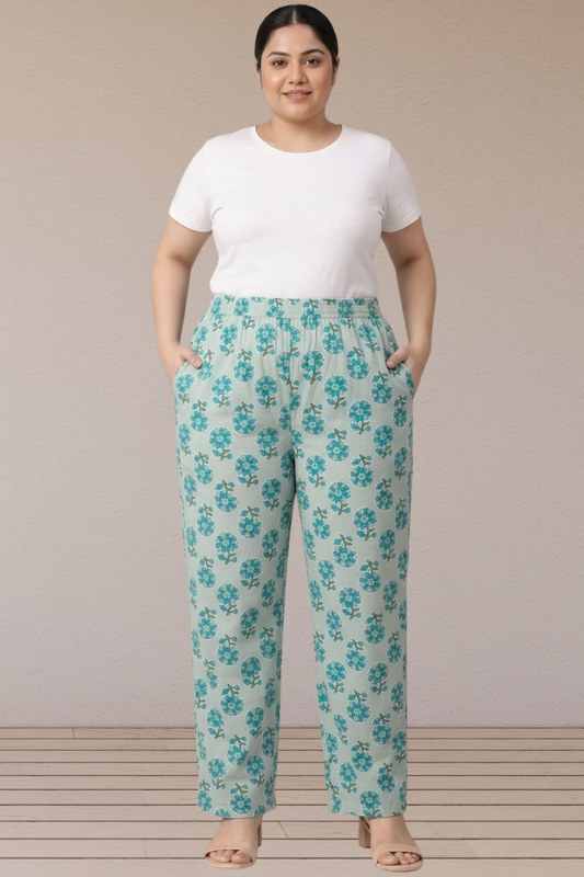 Mint Floral Cotton Pant