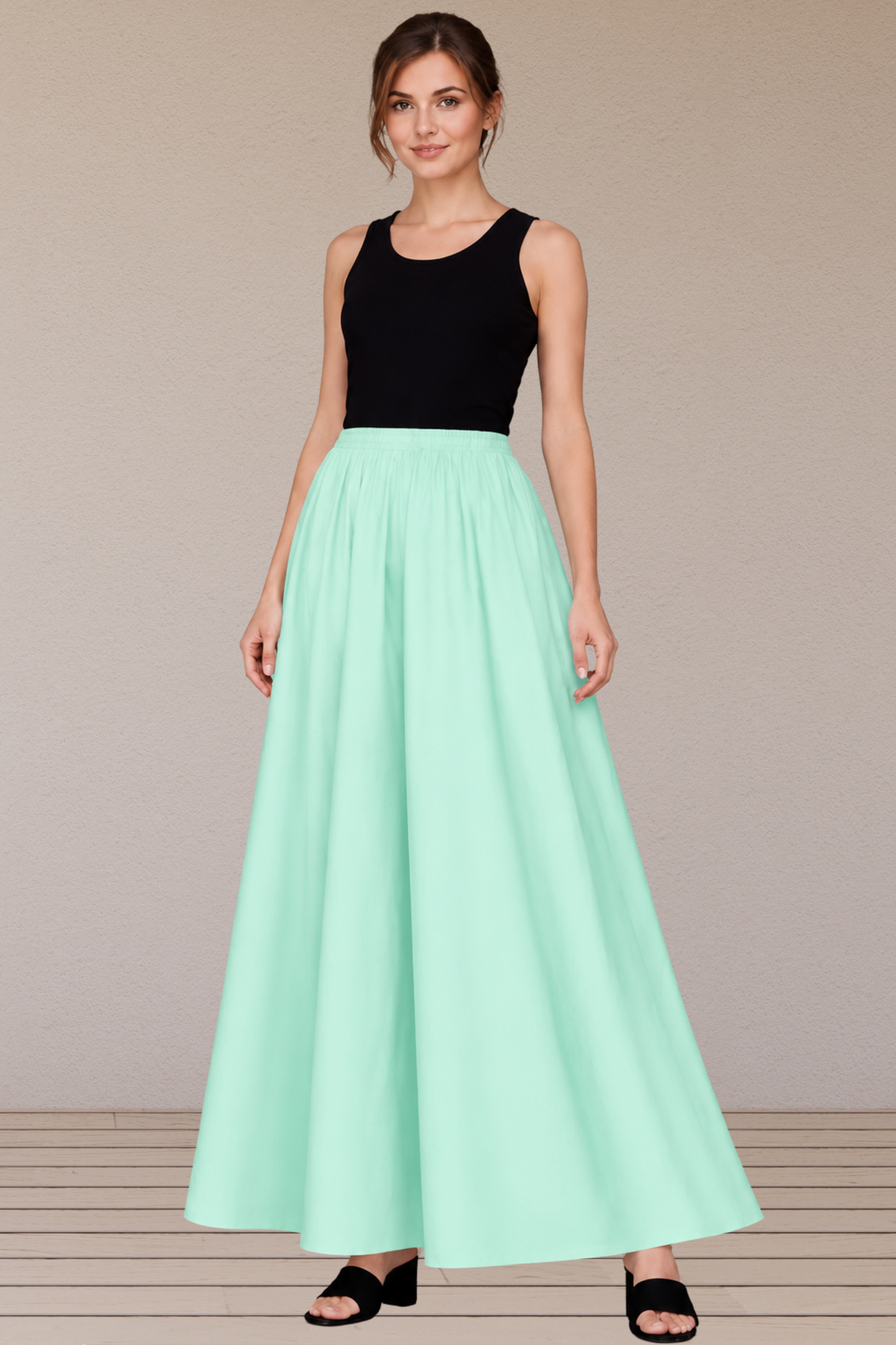 Mint Green Rayon Long Skirt