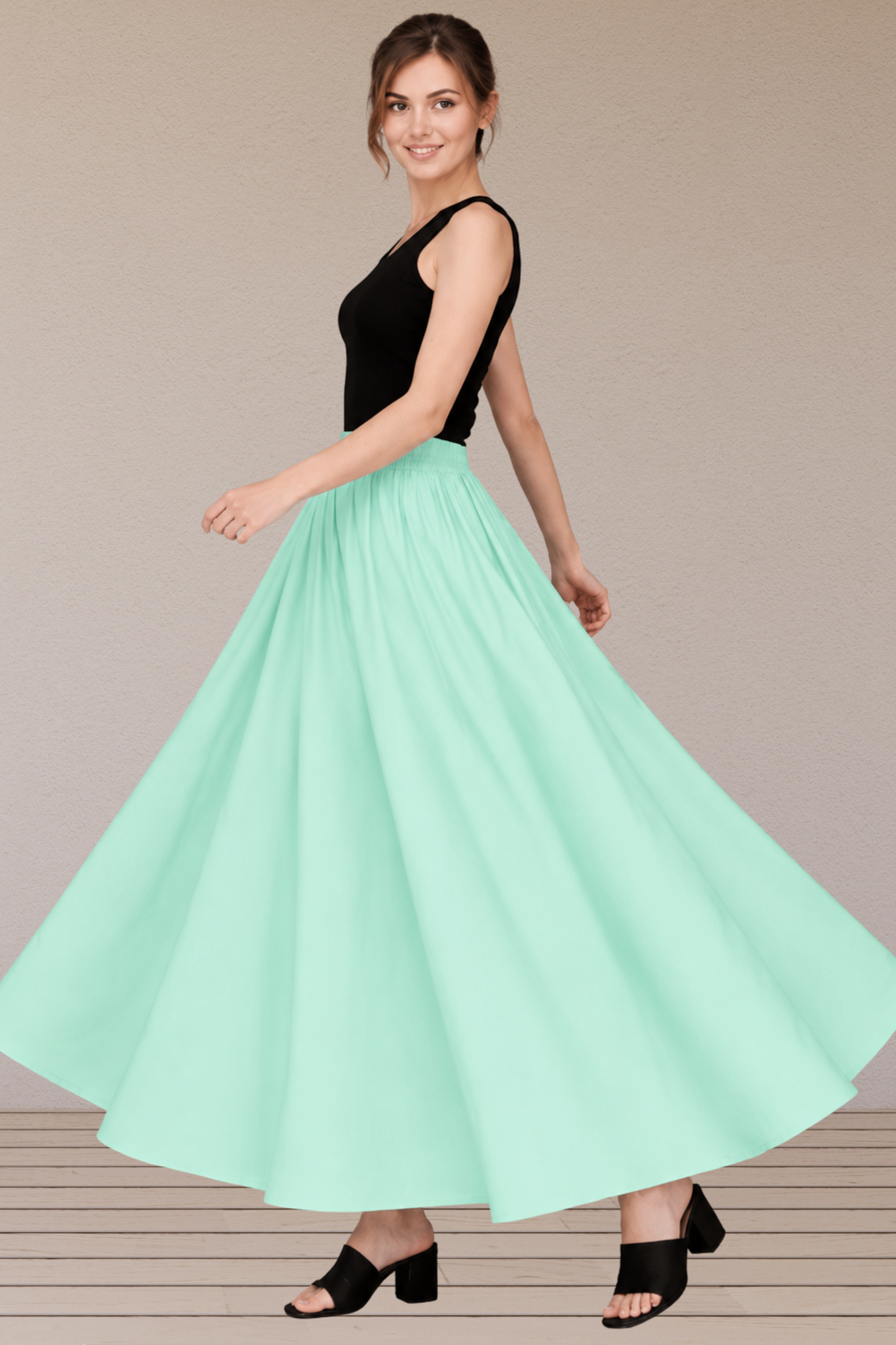 Mint Green Rayon Long Skirt