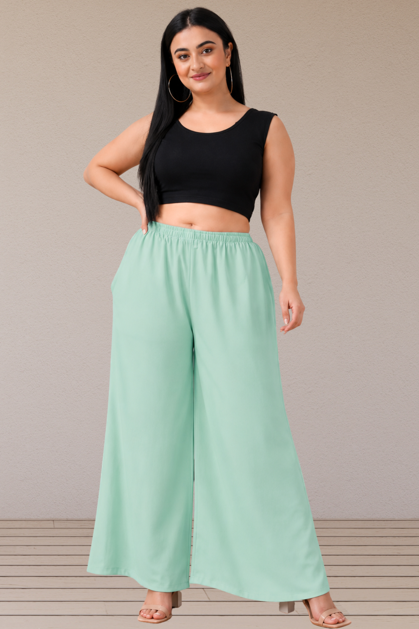 Mint Green Rayon Loose Palazzo