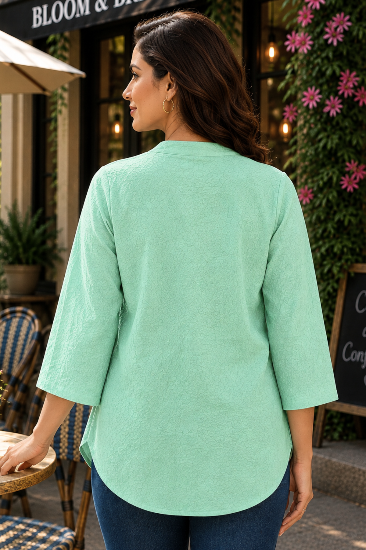 Mint Current Textured Pleated Top