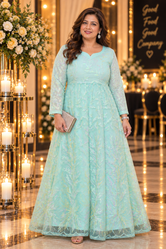 Mint Aura Shimmer Evening Dress