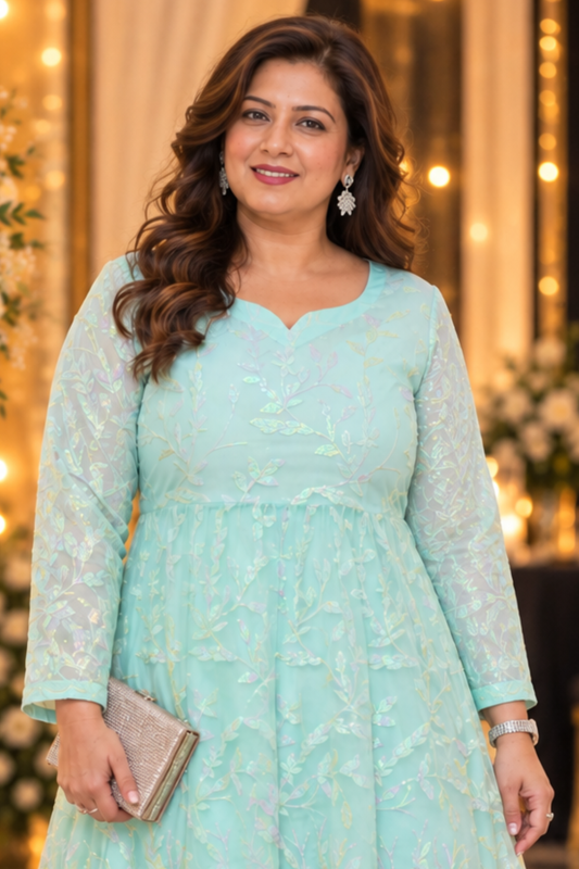 Mint Aura Shimmer Evening Dress