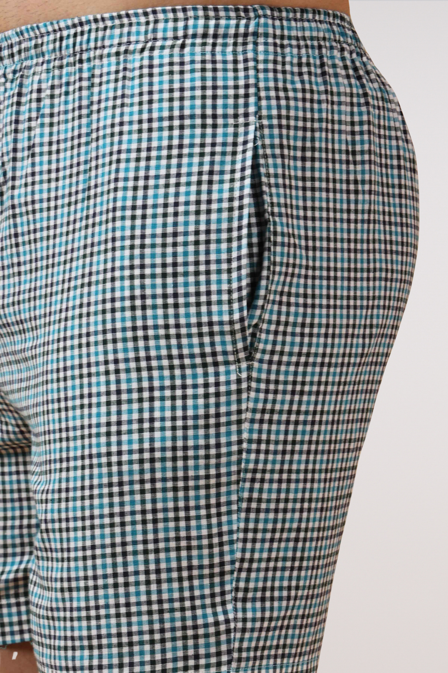 Misty Blue Checked Cotton Shorts