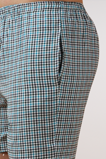 Misty Blue Checked Cotton Shorts