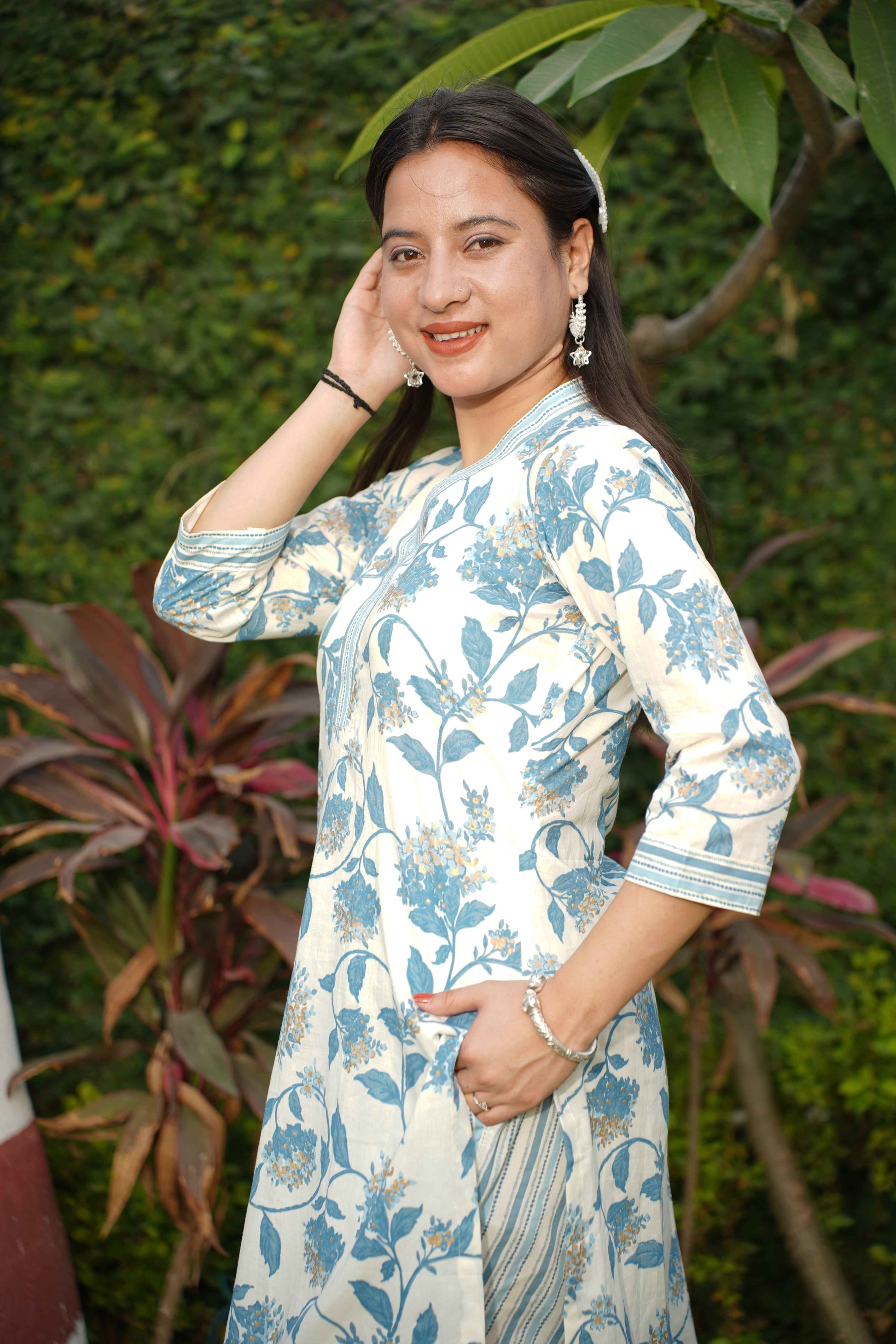 Misty Ivory Foiled Floral Suit Set