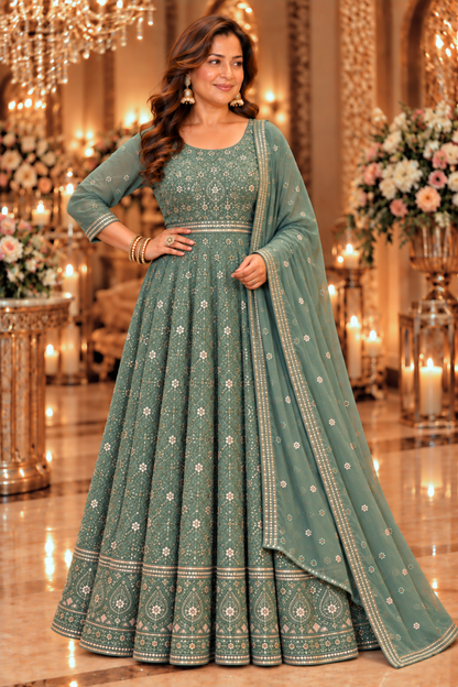 Misty Pistachio Georgette Dress with Dupatta