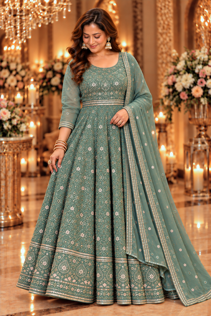 Misty Pistachio Georgette Dress with Dupatta