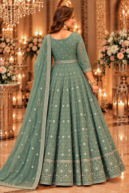 Misty Pistachio Georgette Dress with Dupatta