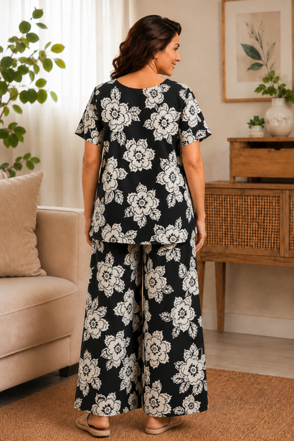 Moonlit Floral Rayon Night Suit