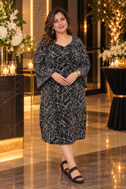 Moonlit Radiance Cocktail Calf Dress