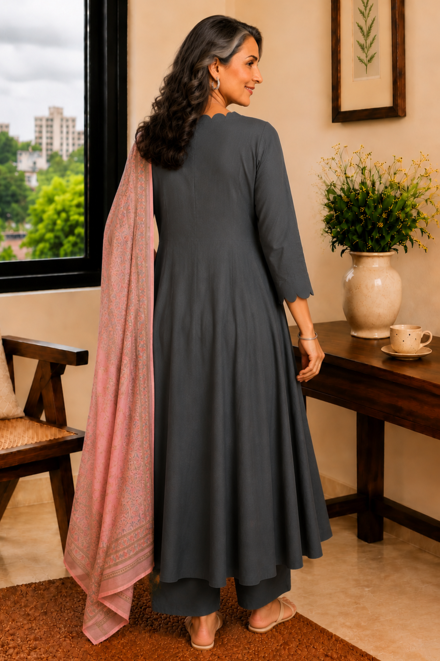Smoky Rose Rayon Anarkali Set