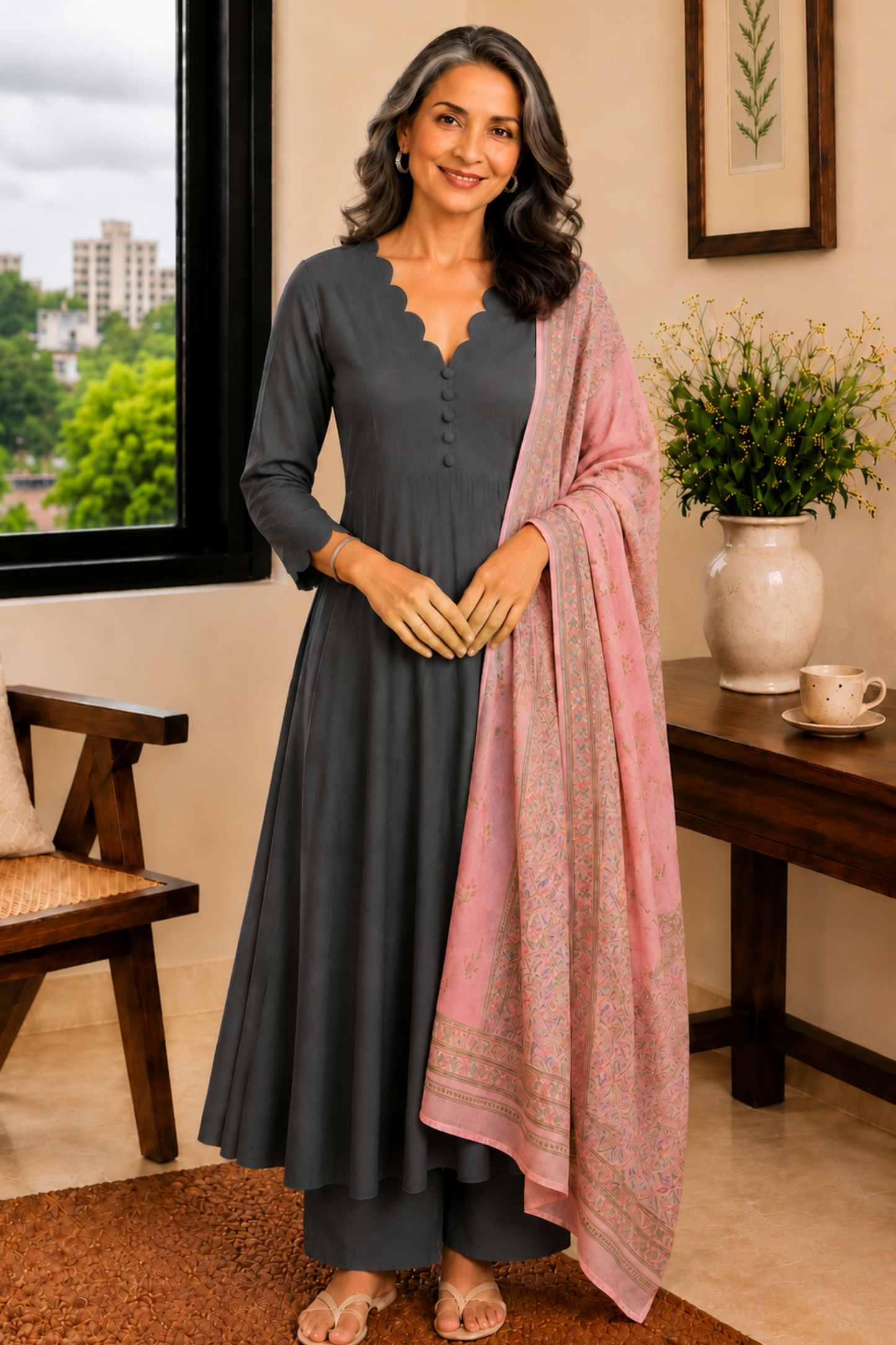 Smoky Rose Rayon Anarkali Set