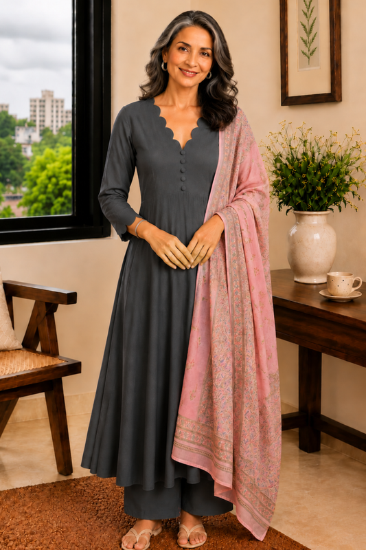 Smoky Rose Rayon Anarkali Set