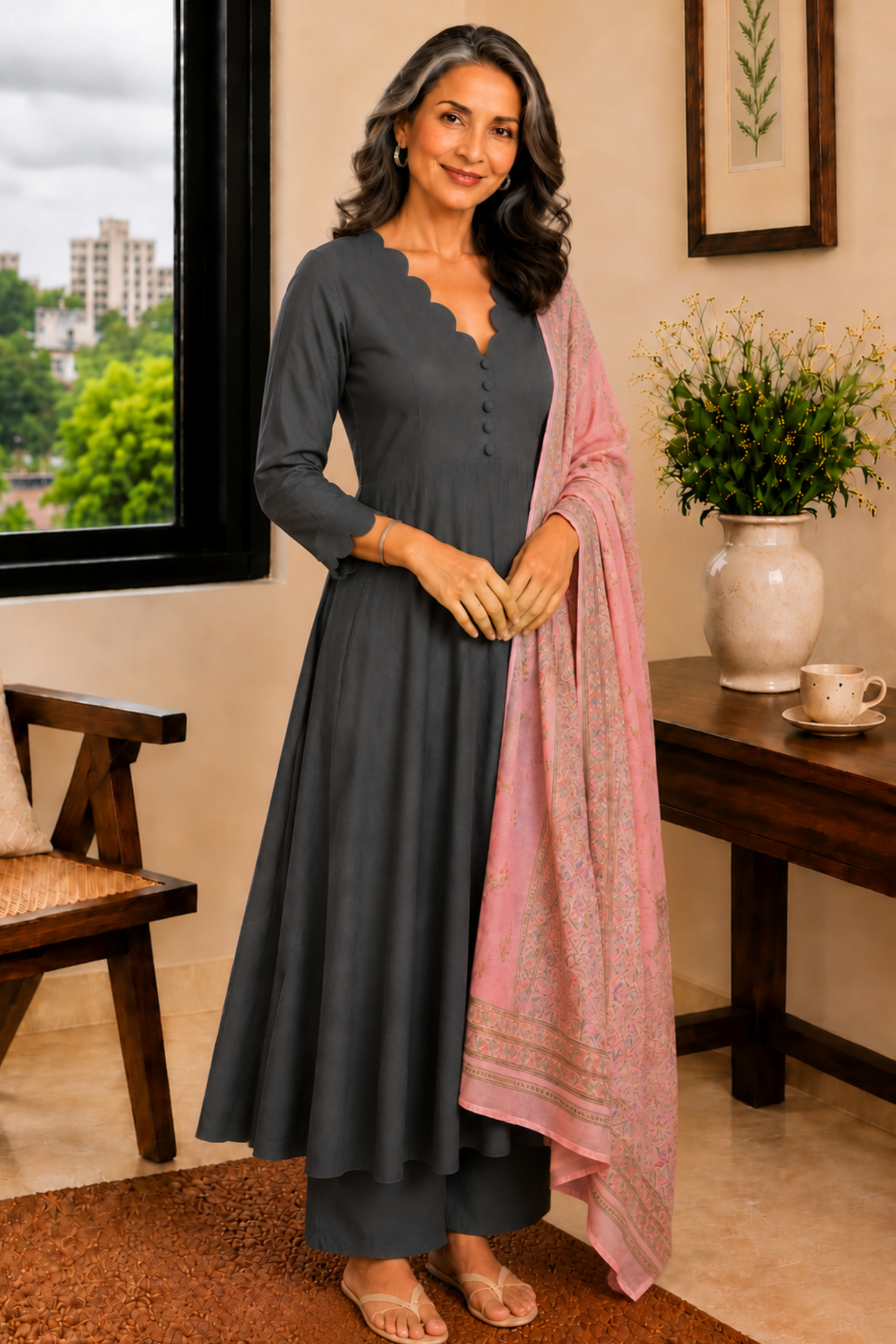 Smoky Rose Rayon Anarkali Set