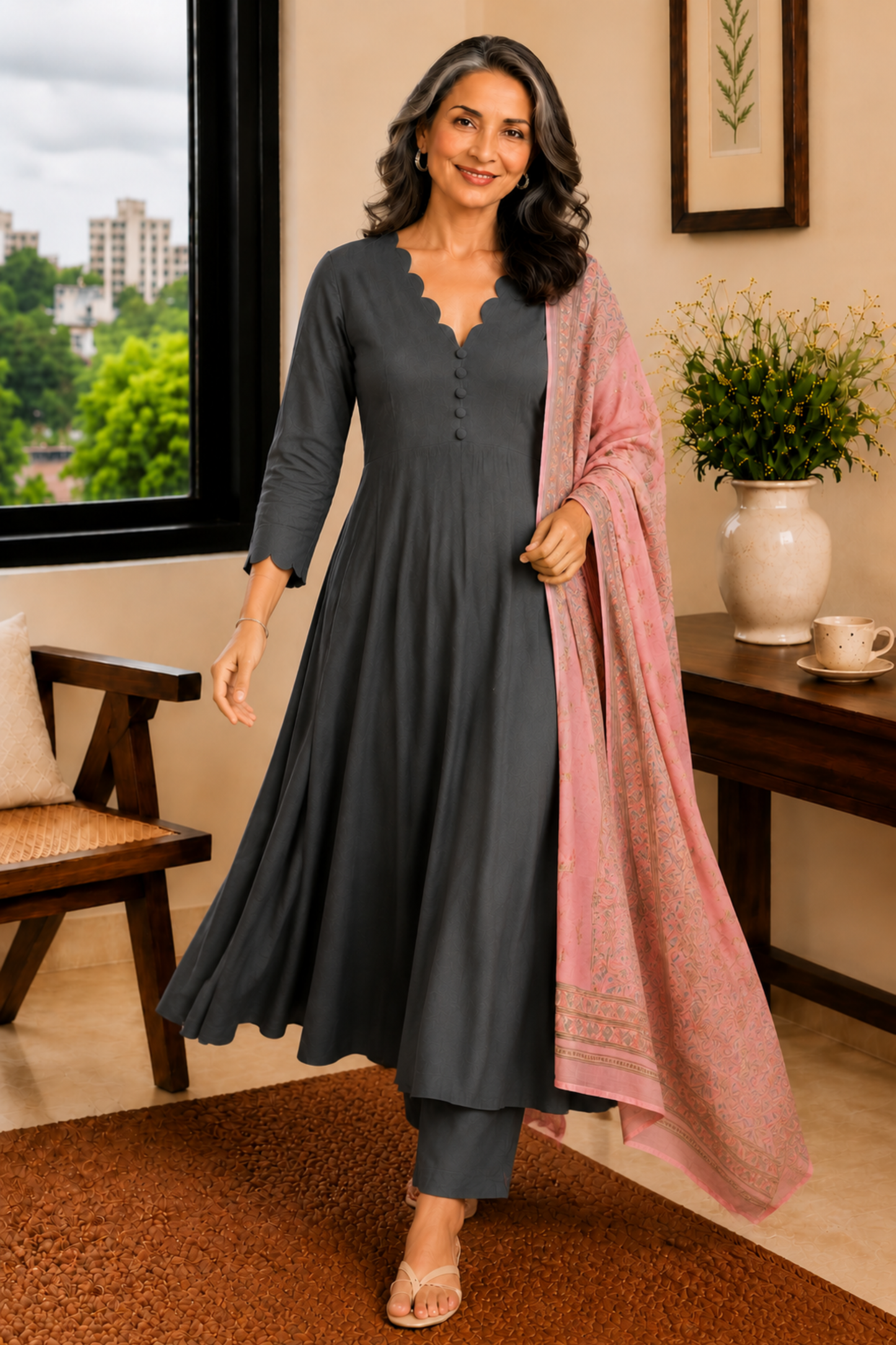 Smoky Rose Rayon Anarkali Set