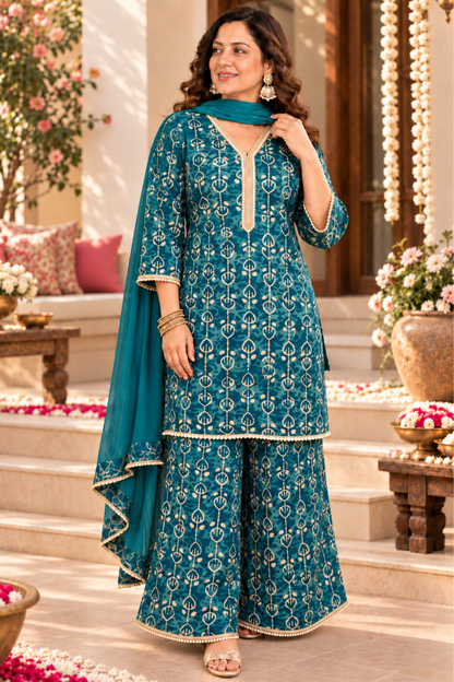 Morni Raas Suit Set With Foil Print