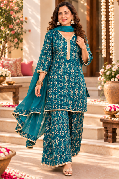 Morni Raas Suit Set With Foil Print