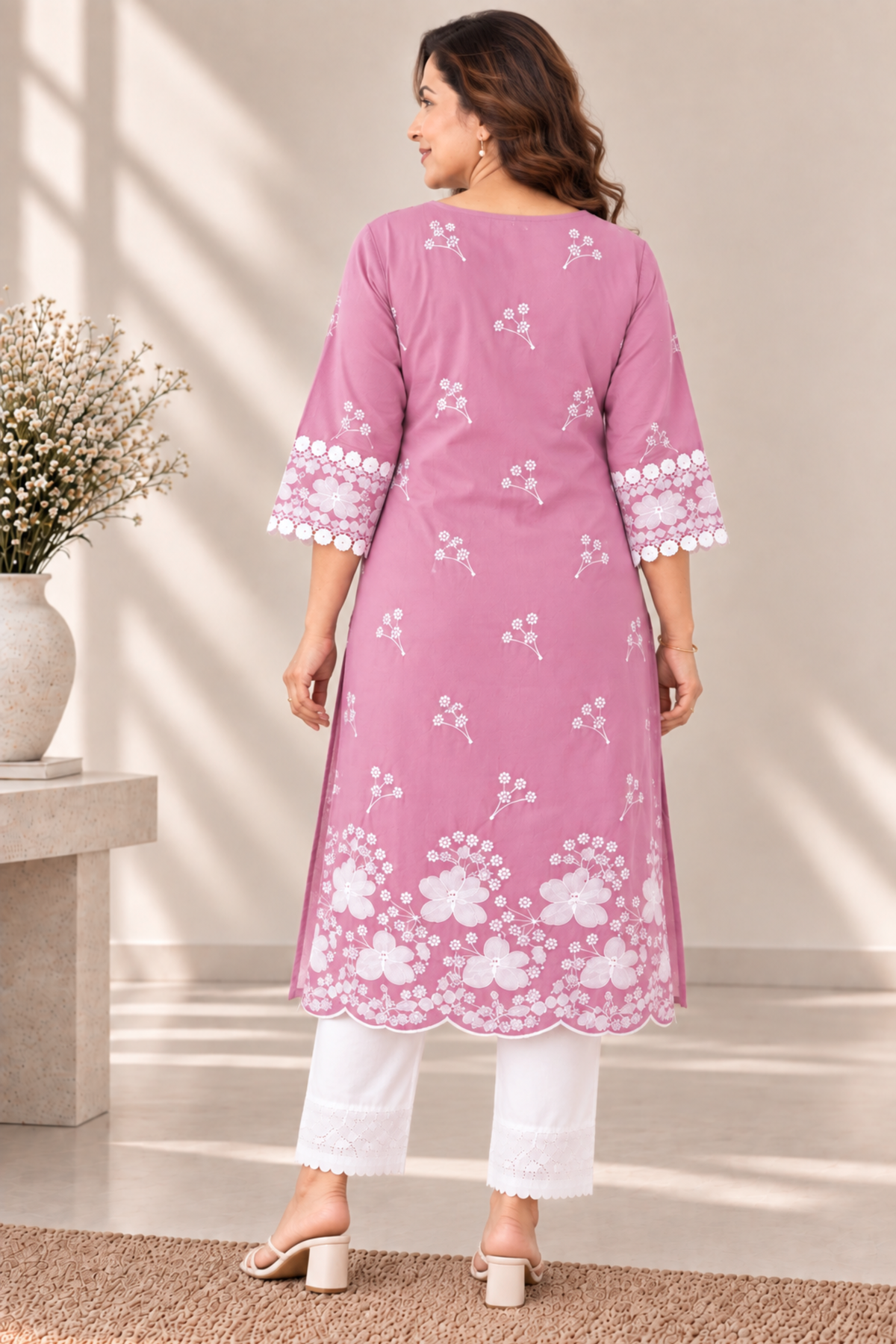 Mrinal Pink Cotton Chikankari Kurta
