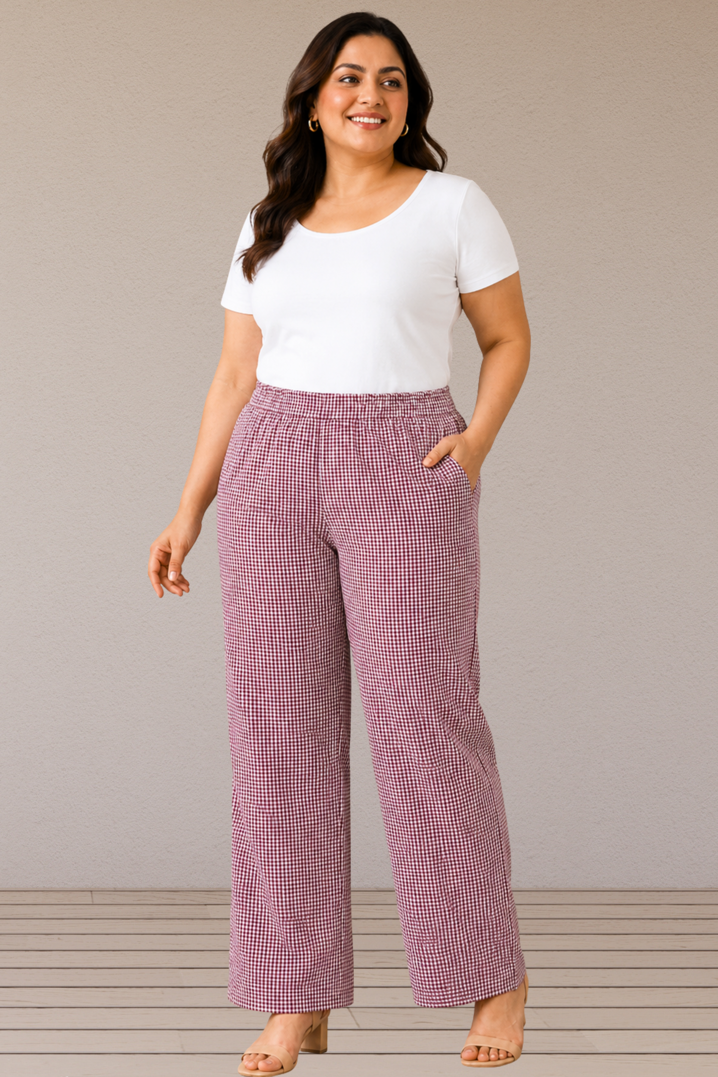 Mulberry Check Cotton Pant Palazzo