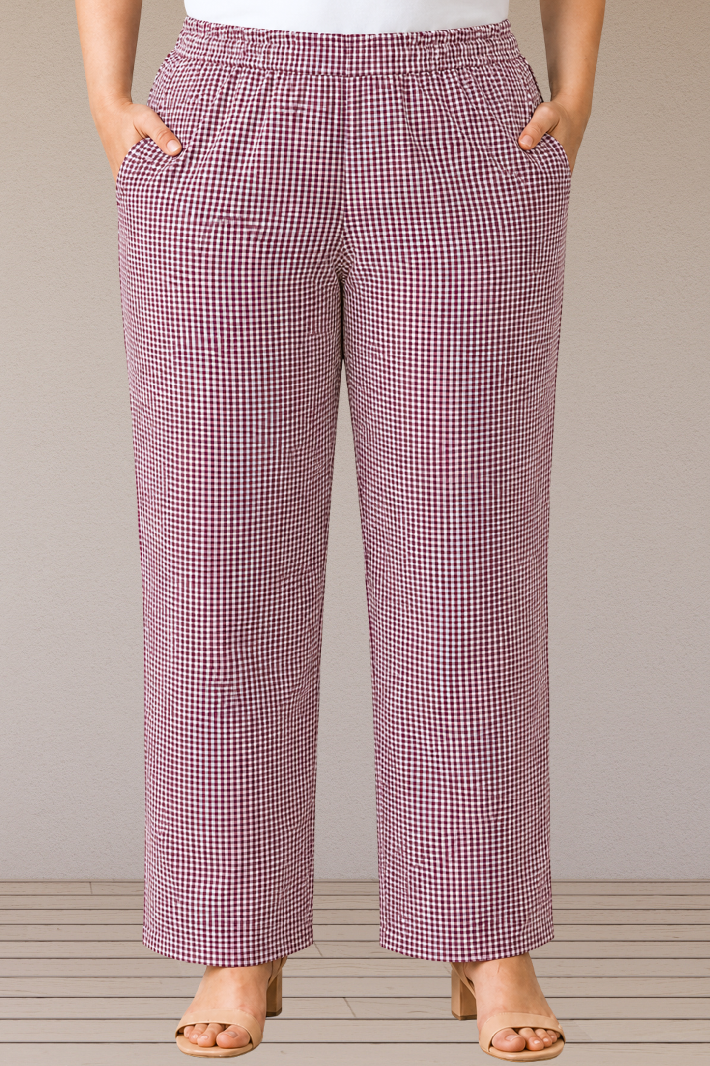 Mulberry Check Cotton Pant Palazzo