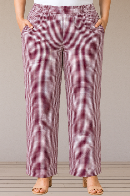 Mulberry Check Cotton Pant Palazzo