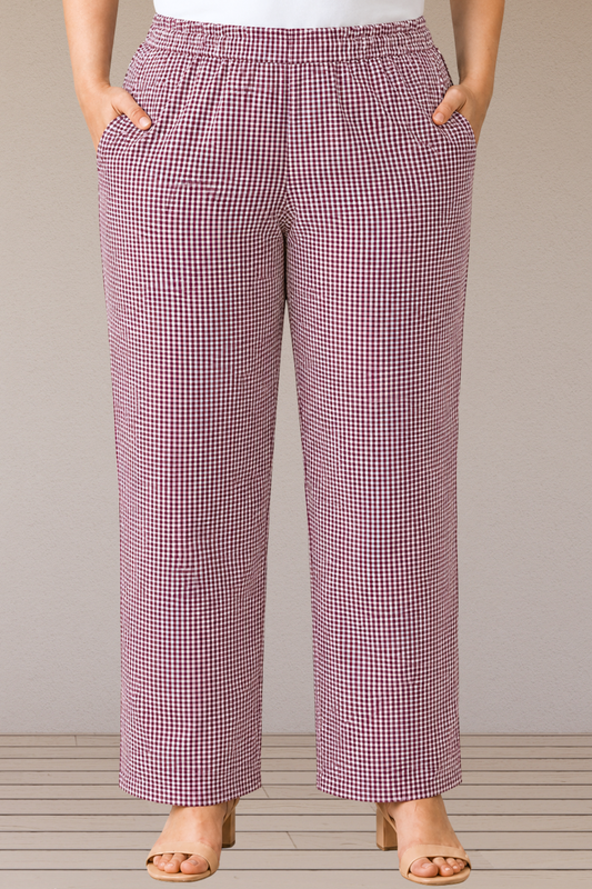 Mulberry Check Cotton Pant Palazzo