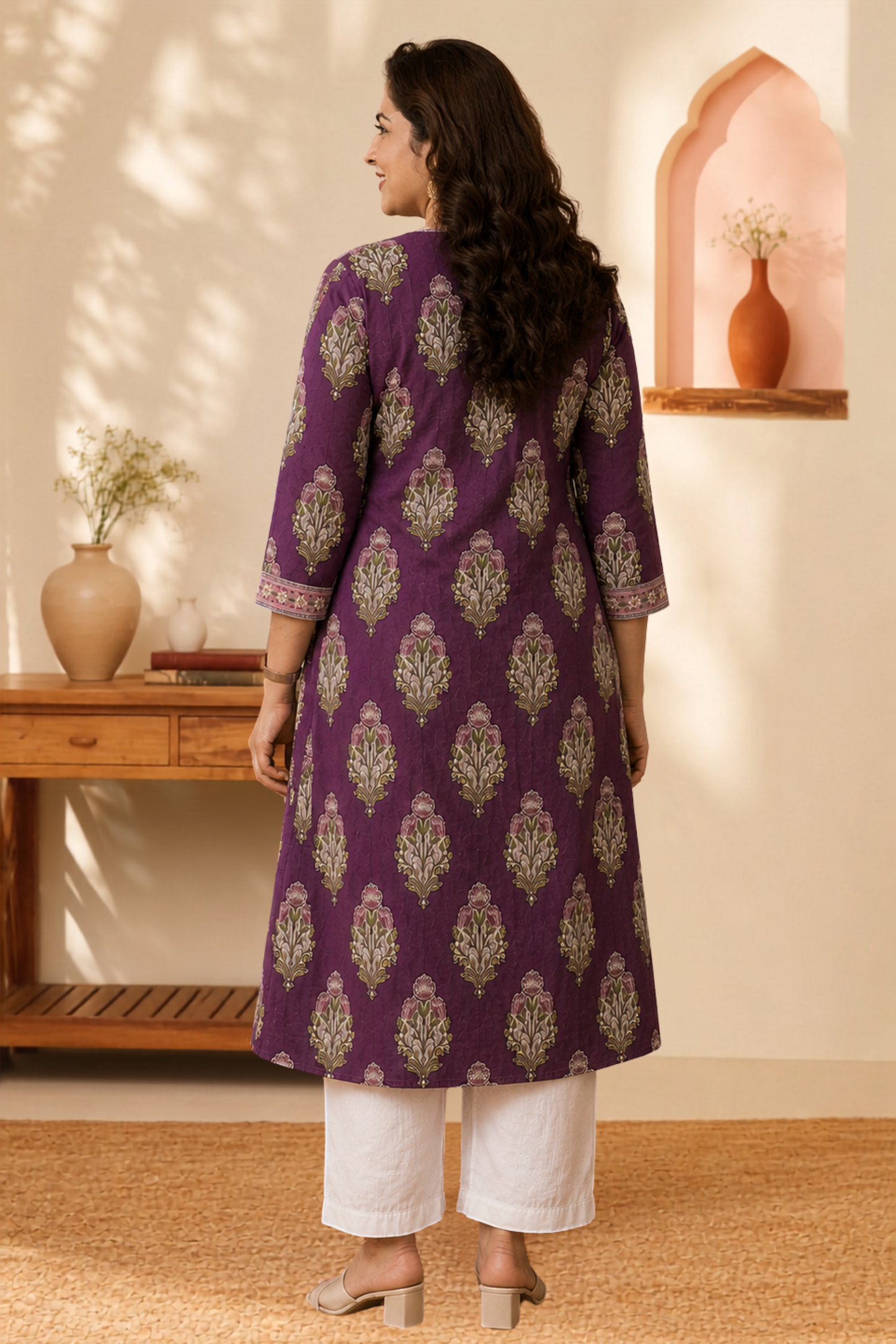 Mulberry Floral A-line Cotton Kurta