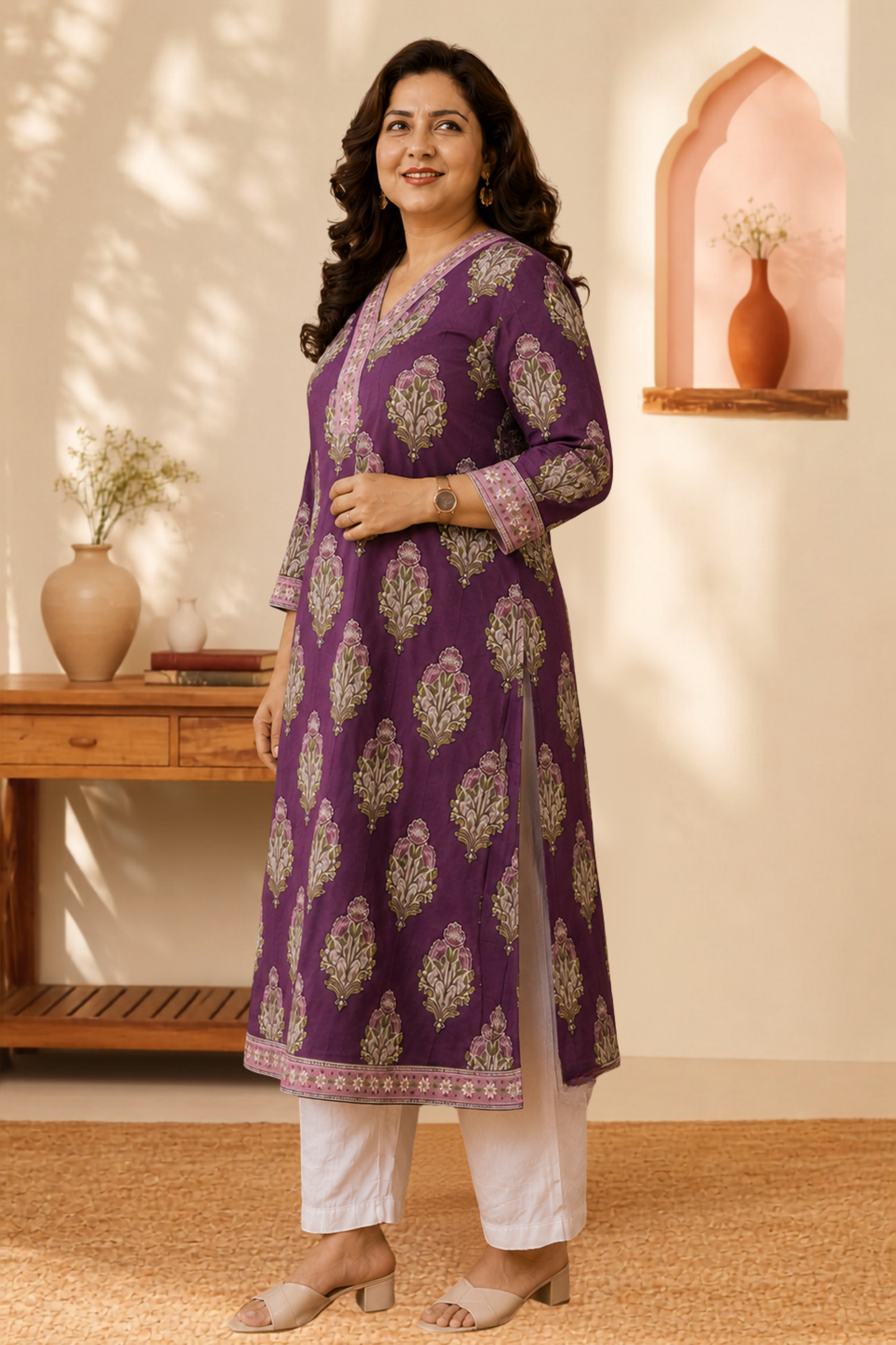 Mulberry Floral A-line Cotton Kurta