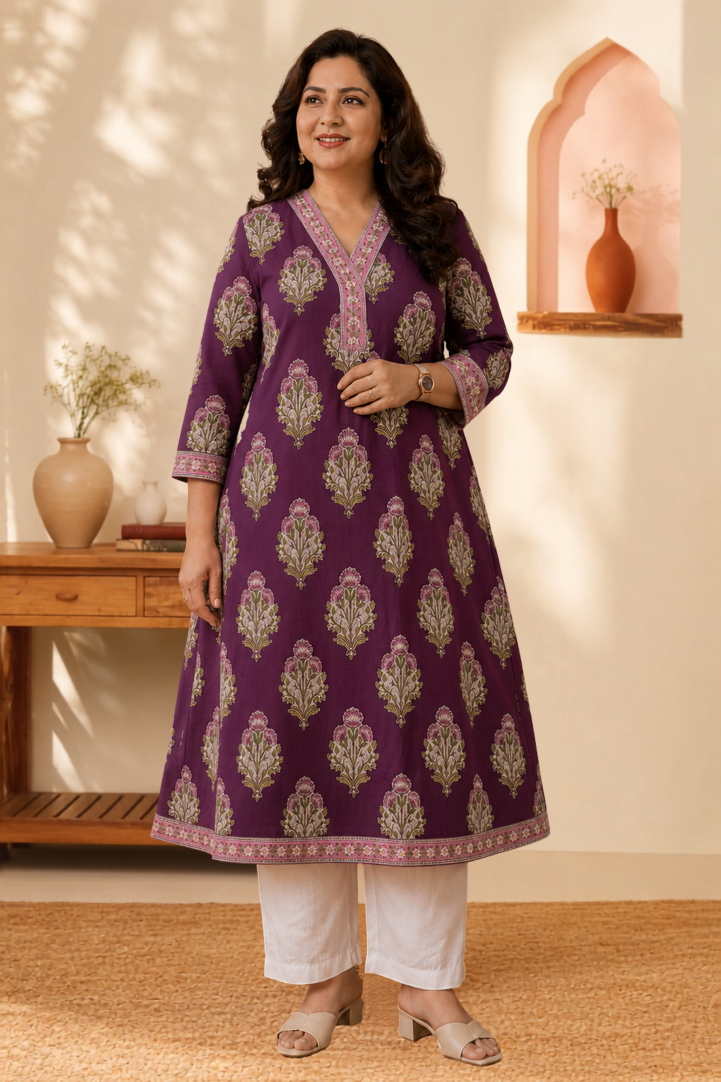 Mulberry Floral A-line Cotton Kurta