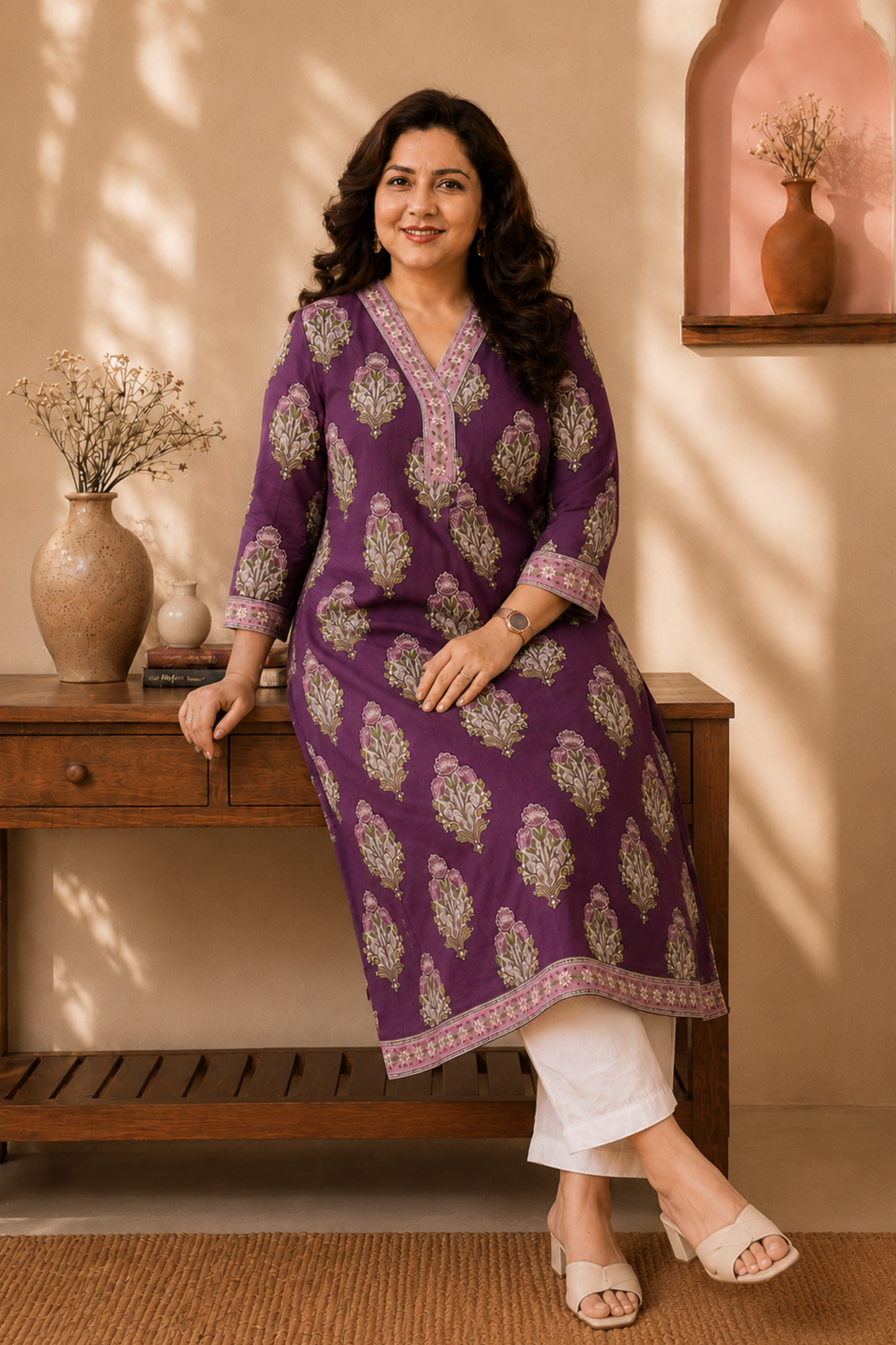 Mulberry Floral A-line Cotton Kurta