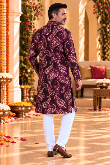 Plum Paisley Printed Rayon Kurta
