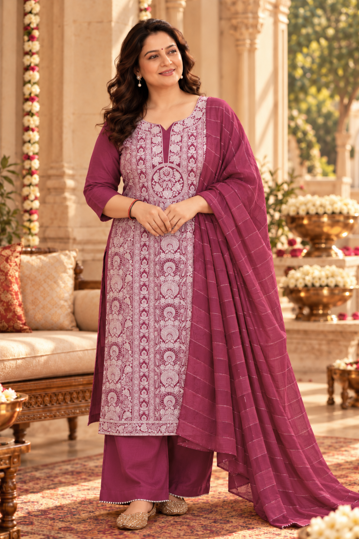 Mulberry Wine Jacquard Linen Suit